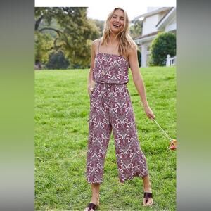 Maurices Pink Paisley Print Sleeveless Tie Waist Cropped Wide Leg Jumpsuit Sz XS